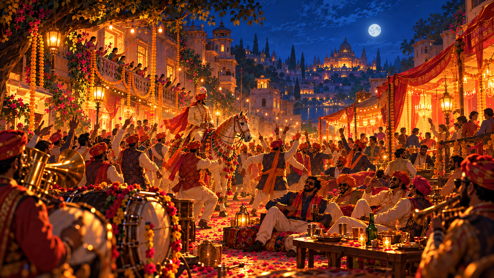 Baraat celebration at night